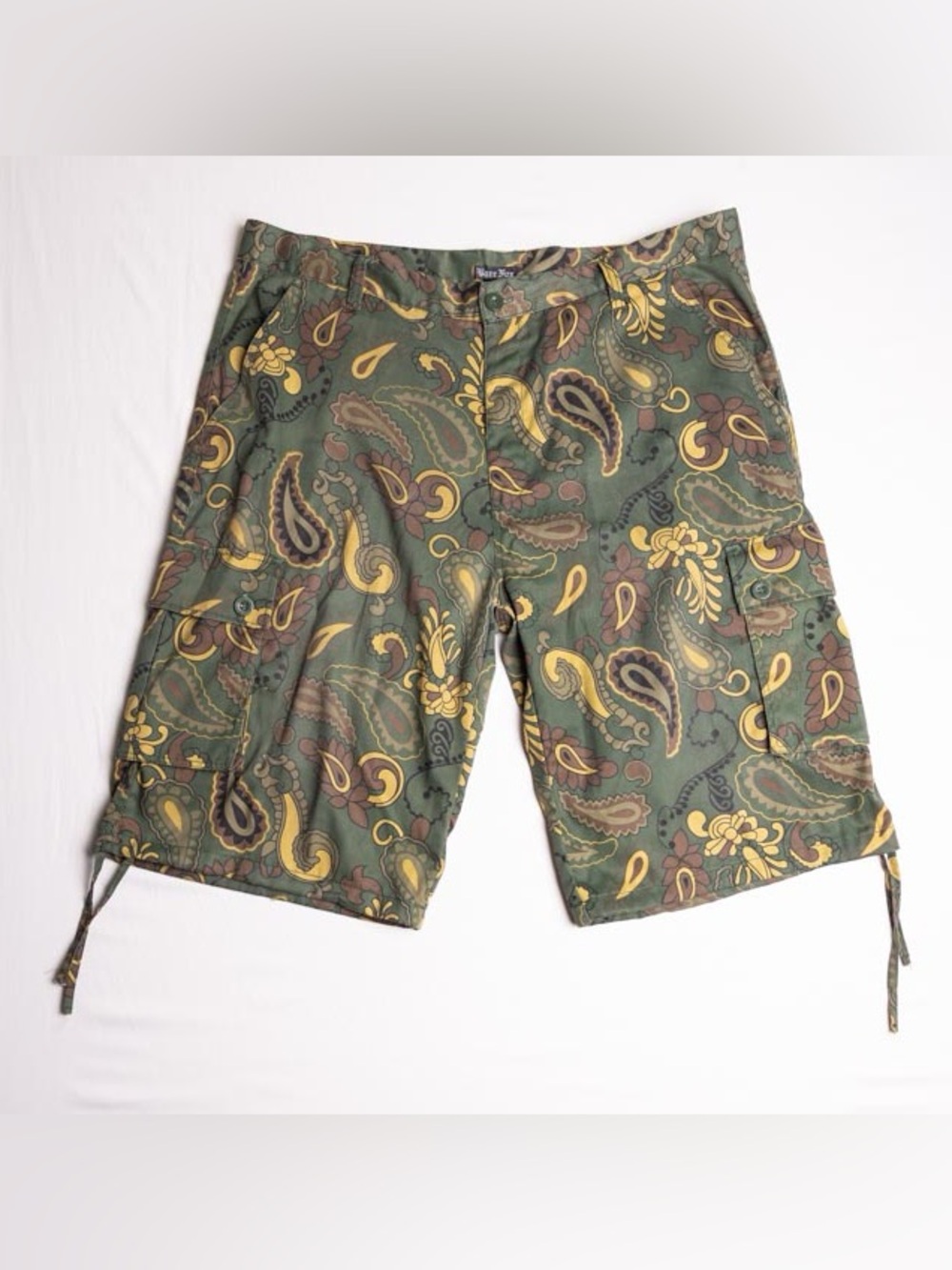 Bare Fox Green Paisley Cargo Shorts Mens Size 44 Big Tall All Over Print Hip Hop